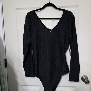 Elegant Black Textured Bodysuit